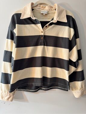 Miou Muse Green & Cream Striped Rugby Pullover. Worn 1x!
